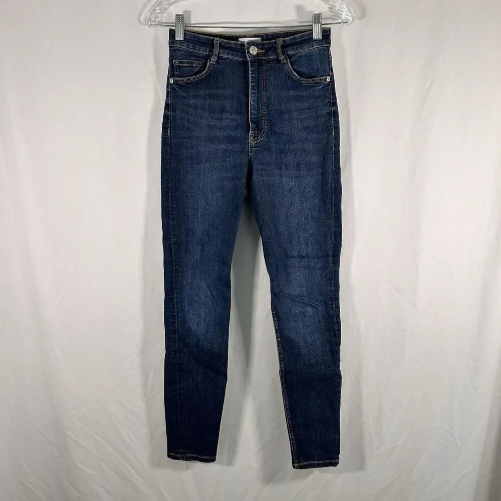 Zara Jeans Women's 6 Dark Wash Denim High Rise Button Zip Cotton Blend